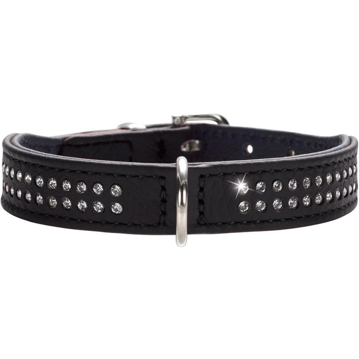 HUNTER DIAMOND PETIT Halsband für kleine Hunde, Leder, mit Strasssteinchen, 24 (XXS-XS), schwarz 24