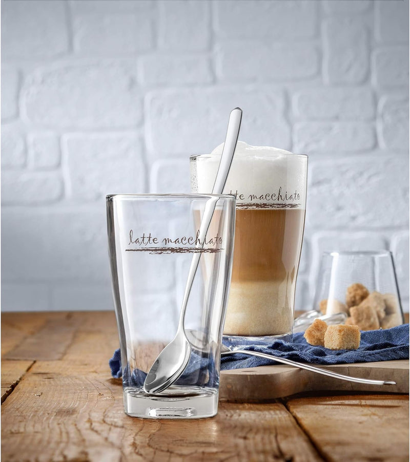 WMF Clever&More Latte Macchiato Gläser Set 12-teilig mit Löffel, Aufrdruck, 280 ml,spülmaschinengeei