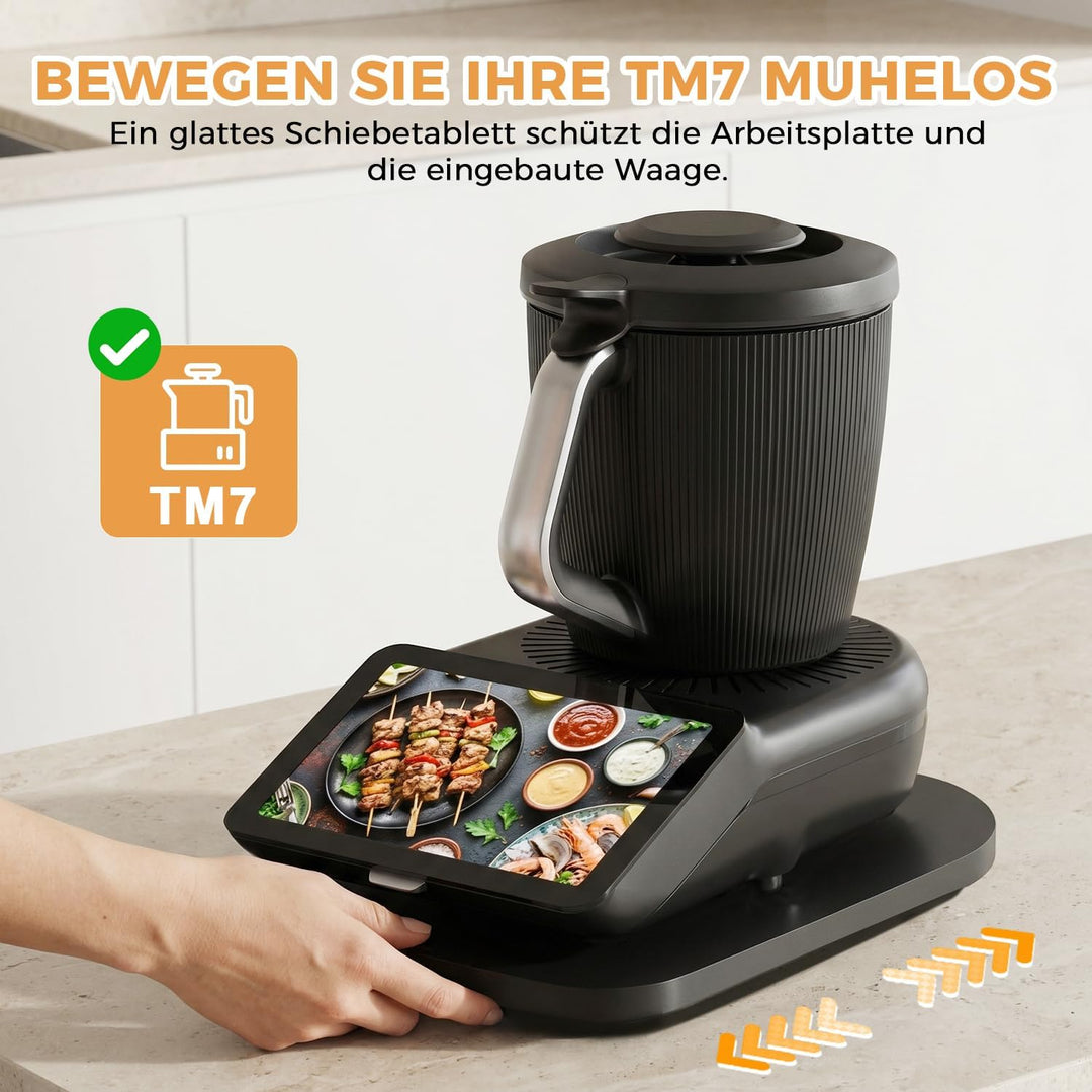 Gleitbrett TM7 für Thermomix, Brett für Thermomix mit 360° Rollen Gummifüssen, Bambus TM7 Gleitbrett