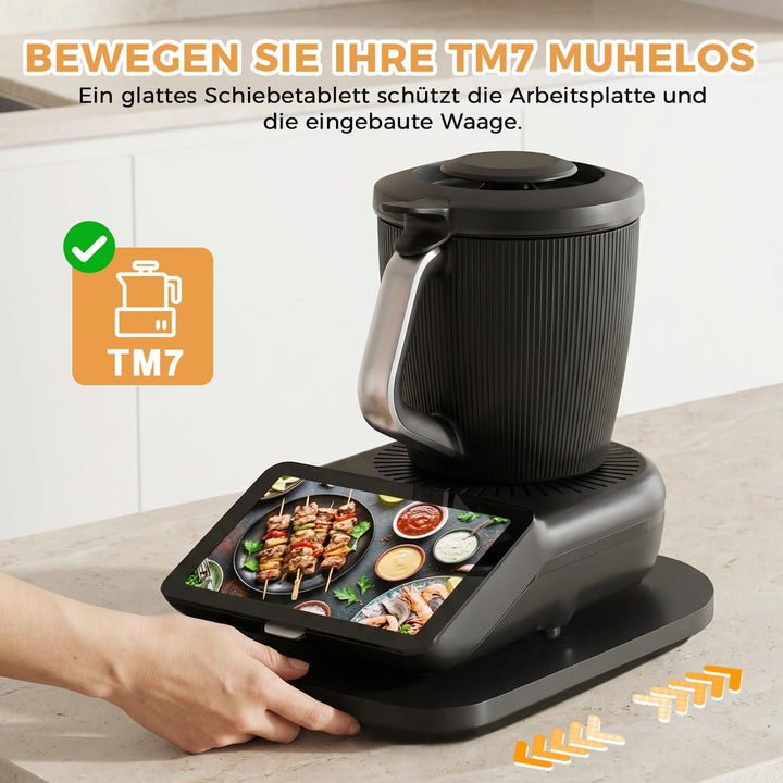 Gleitbrett TM7 für Thermomix, Brett für Thermomix mit 360° Rollen Gummifüssen, Bambus TM7 Gleitbrett