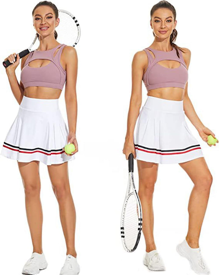 ThreeH Falten-Tennisröcke für Frauen Sportliche Casual Skorts mit Taschen Eingebaute Shorts Hochtail