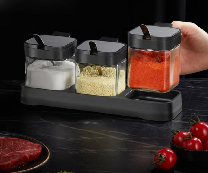 LOYUYU Gewürzglas Gewürzbehälter mit Deckel und Löffel, 250ml Klarglas Gewürzgläser Set von 3, Töpfe