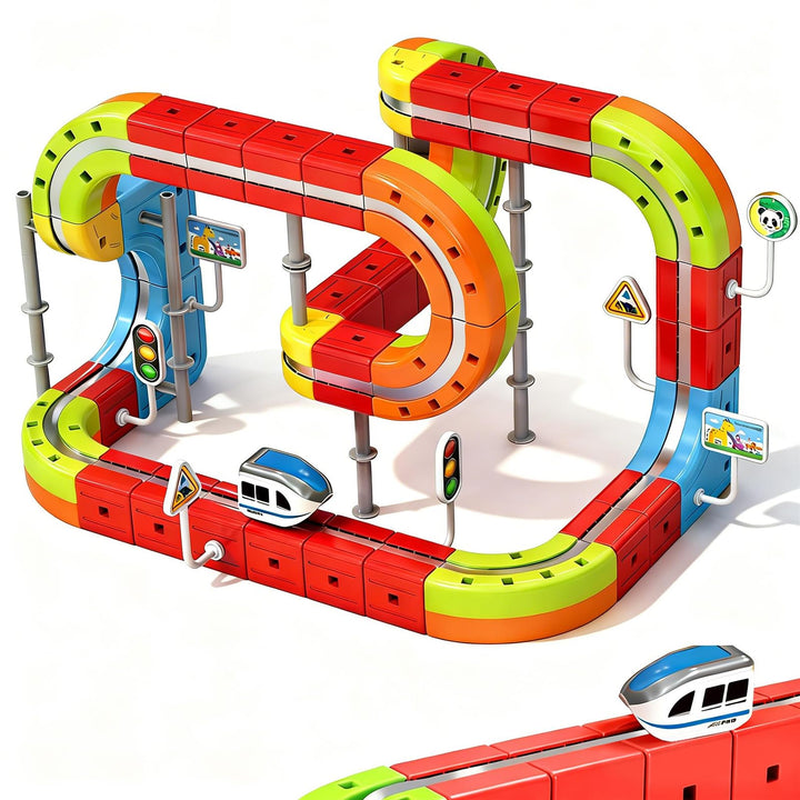 Elektrische Eisenbahn, Flexible Rennstrecke mit Faszinierenden 3D-Layouts, Magnetisches DIY-Eisenbah