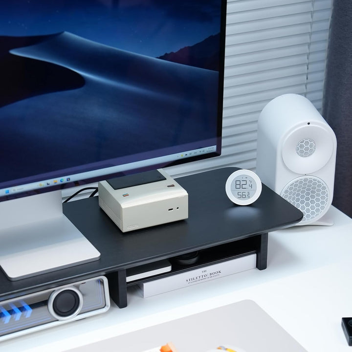 Bamboo Dual Monitor Ständer schwarz, 2-stufiger Schreibtisch Monitorständer für 2 Monitore, Halterun