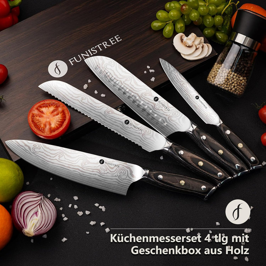 Küchenmesserset 4 tlg mit Geschenkbox aus Holz Weihnachtsgeschenke, Ideale Geschenke für Männer, Deu