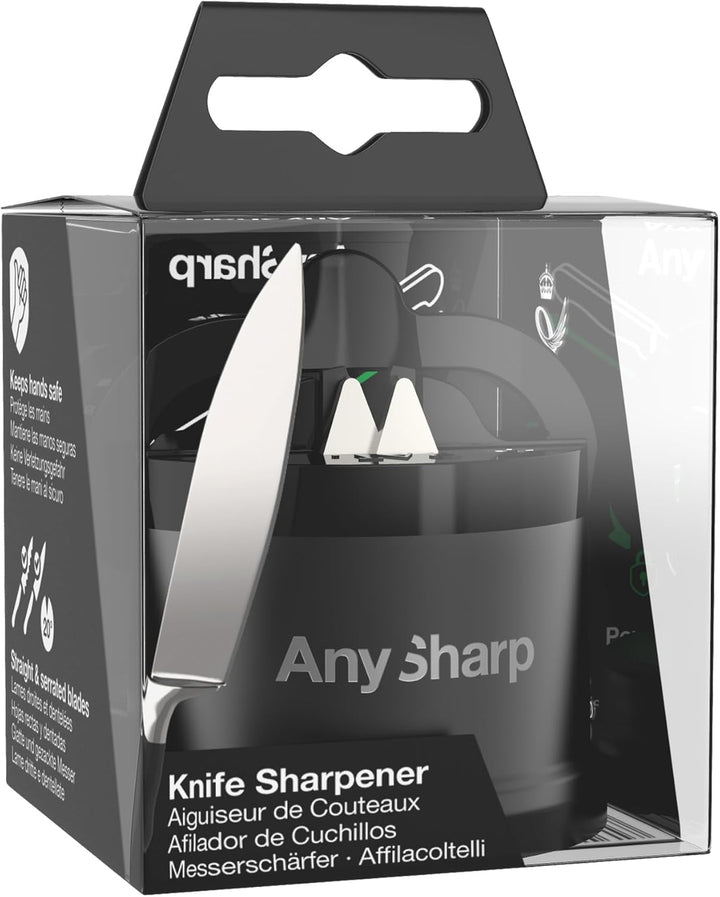 AnySharp Pro Metall Messerschärfer, Freihändige Sicherheit, PowerGrip Saugnapf, Schärft alle Küchenm