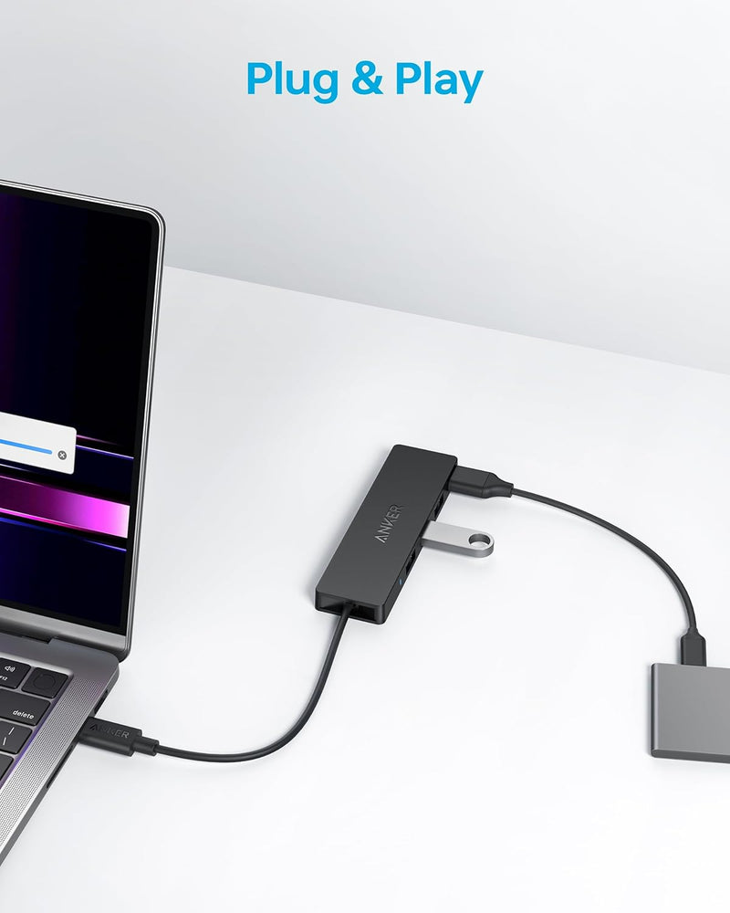 Anker USB-C Hub, 4 Port USB 3.0 Datenhub mit 5 Gbit/s Datenübertragung, 20cm Erweiterungskabel (ohne