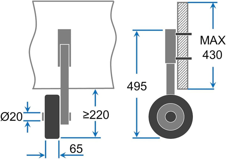 SUPROD Heckräder, Slipräder, Schlauchbooträder, Transporträder, klappbar, ET200, Edelstahl Gelb/Blau