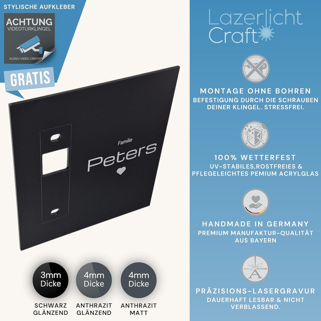Klingelschild für Eufy Video Türklingel C30 & C31 | Schwarz oder Anthrazit | Verschiedene Muster, Ve