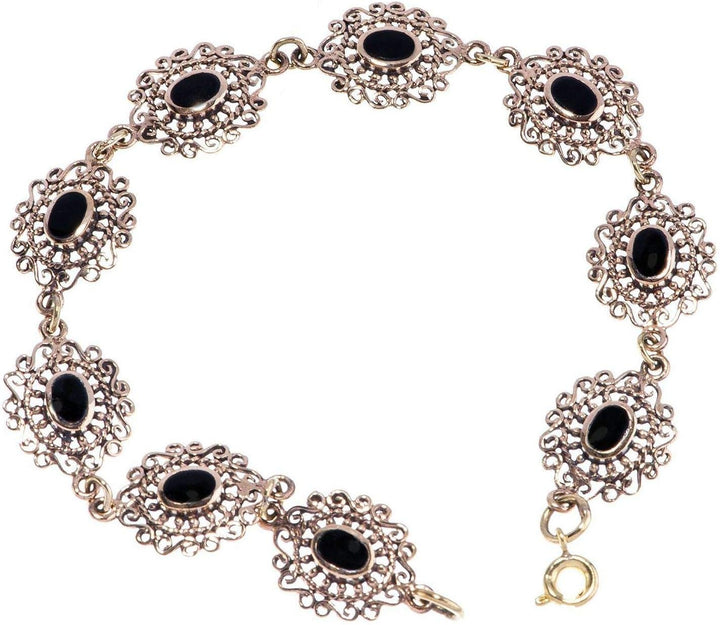 WINDALF Mittelalter Armkette SINA 19.5 cm Schwarzer Onyx Armband Edle Bronze