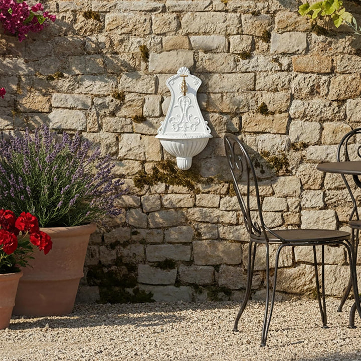 Relaxdays Wandbrunnen, nostalgischer Gartenbrunnen, Waschbecken & Wasserhahn, HBT: 42 x 24,5 x 11,5