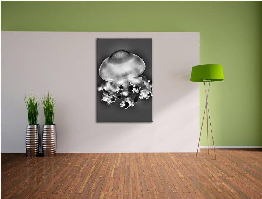 Monocrome, Qualle im Meer, Format: 100x70 auf Leinwand, XXL riesige Bilder fertig gerahmt mit Keilra