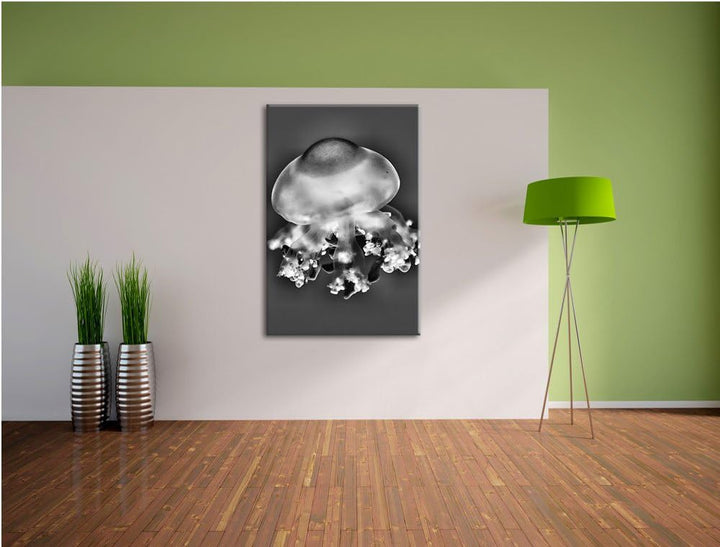Monocrome, Qualle im Meer, Format: 100x70 auf Leinwand, XXL riesige Bilder fertig gerahmt mit Keilra