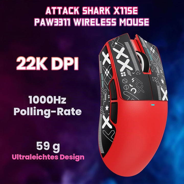ATTACK SHARK X11 SE Kabellose Gaming-Maus, PixArt PAW3311 Gaming-Sensor, BT/2.4G Wireless/Kabelgebun