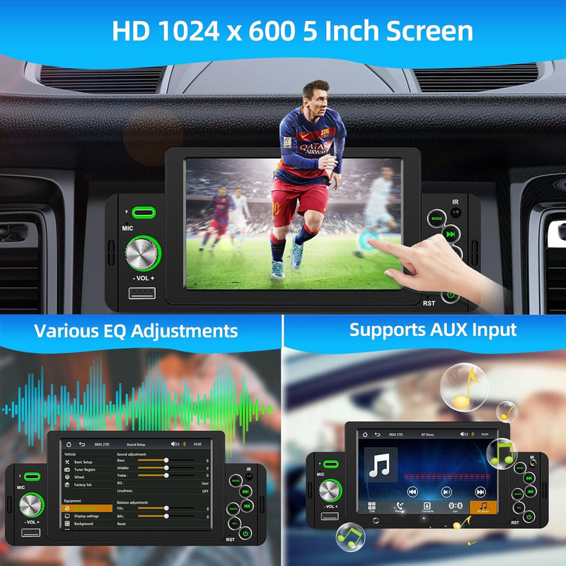 Podofo Autoradio 1 Din mit Wireless Apple Carplay Bluetooth Android Auto, 5 Zoll Auto Radio Stereo m