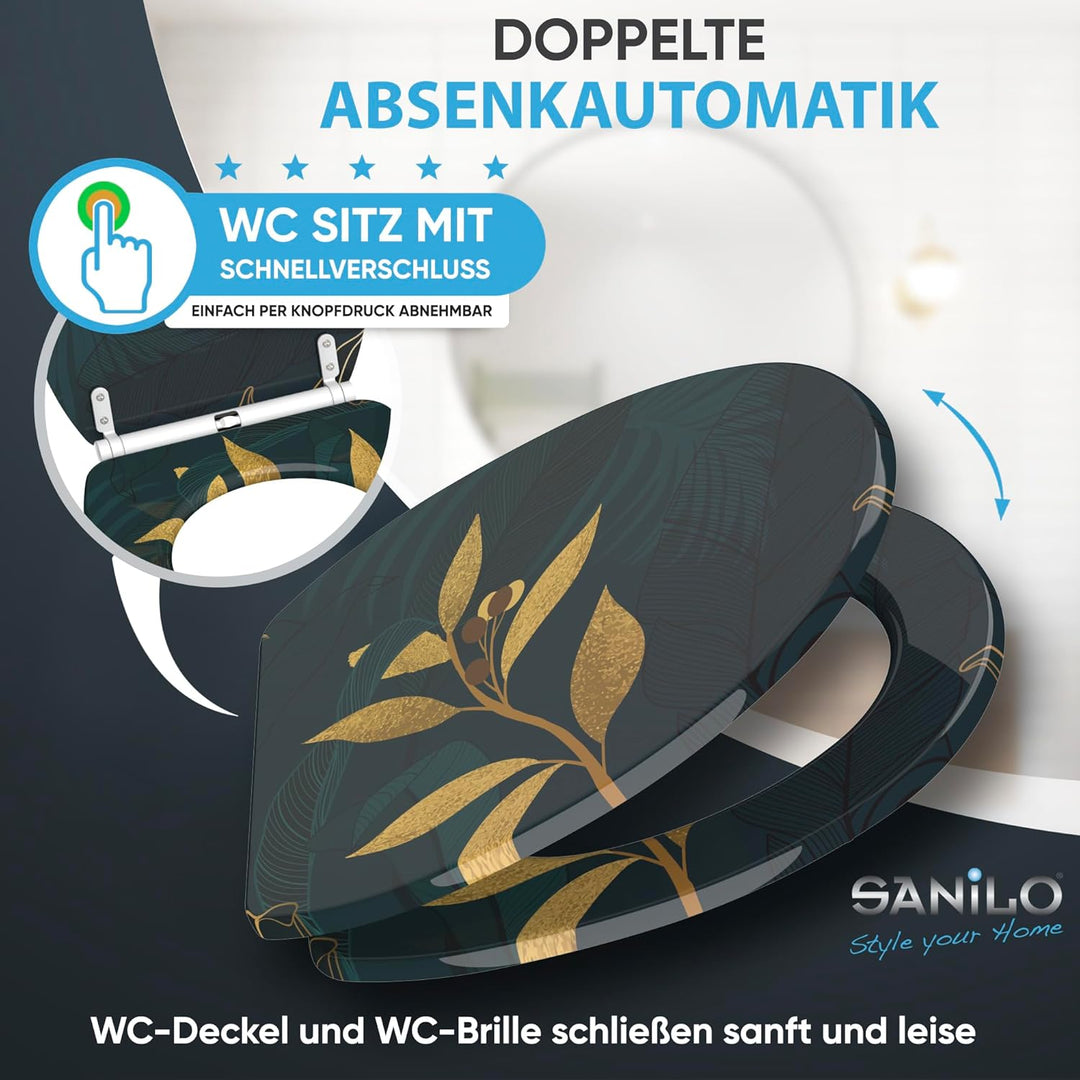 Sanilo WC Sitz mit Absenkautomatik & Schnellverschluss, Toilettendeckel per Knopfdruck abnehmbar, ei