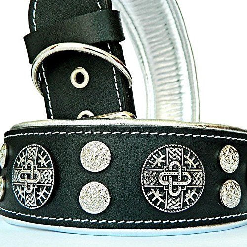 Bestia™ "Hektor Echtleder Hundehalsband für grosse Hunde. 100% Leder. Weich gepolstert. 6,3 cm breit