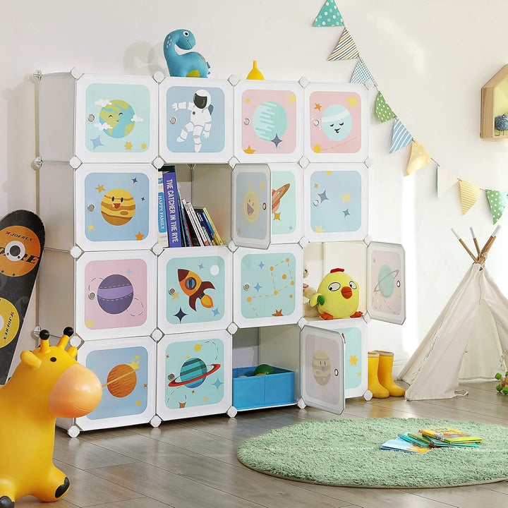 SONGMICS Regalsystem mit 15 Würfeln, Aufbewahrungsschrank für Kinder, Kleiderschrank mit Türen, Schu
