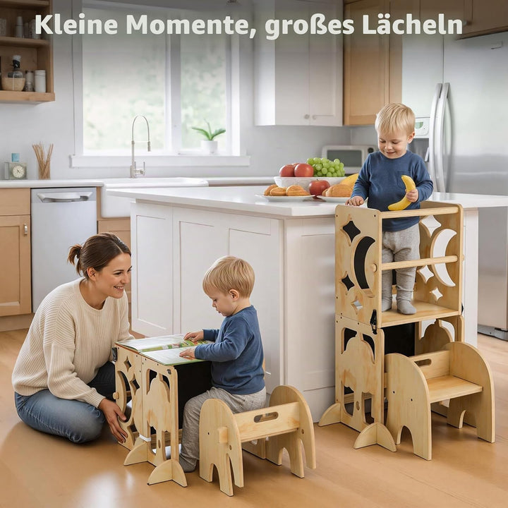 COSYLAND 4-in-1 Kleinkind-Küchenhocker-Helfer mit Sicherheitsschiene – Faltbarer Kleinkind-Stehturm