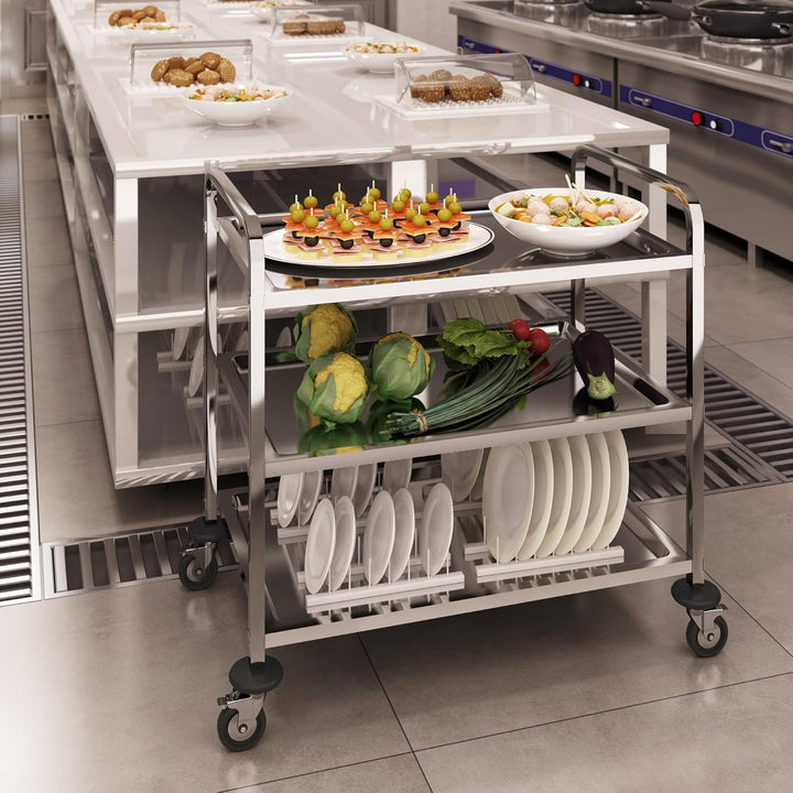 BLV servierwagen Edelstahl 3 böden mit Rollen，küchenwagen Edelstahl Küchen rollenwagen für Hotels, K