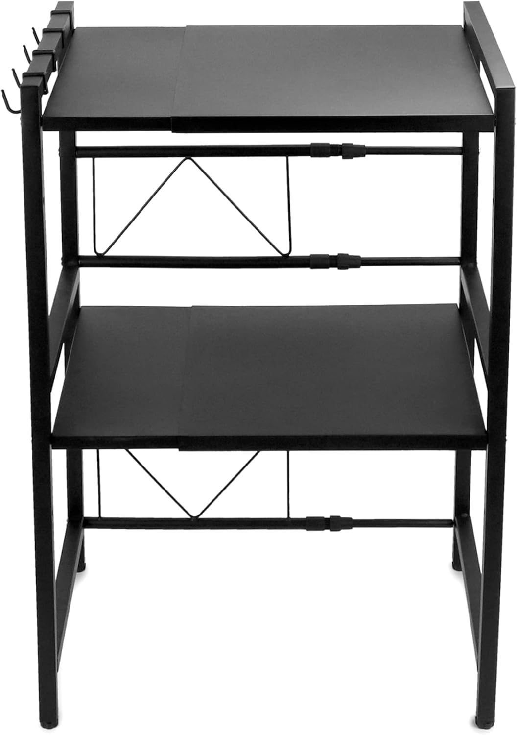 QWORK 2 Stufiges Mikrowellen Regal Ausziehbar, mikrowellen Regal, Mikrowellenständer, mit 4 Haken, S