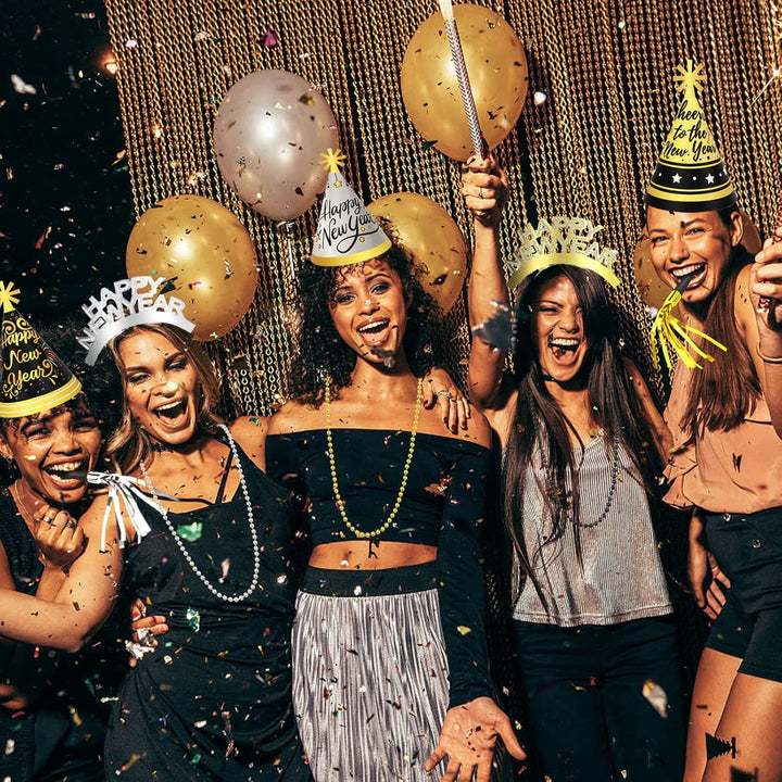 DPKOW Silvester Deko 2026 Party Set Partyhüte Silvester Haarreif Happy New Year Haarreif Halsketten