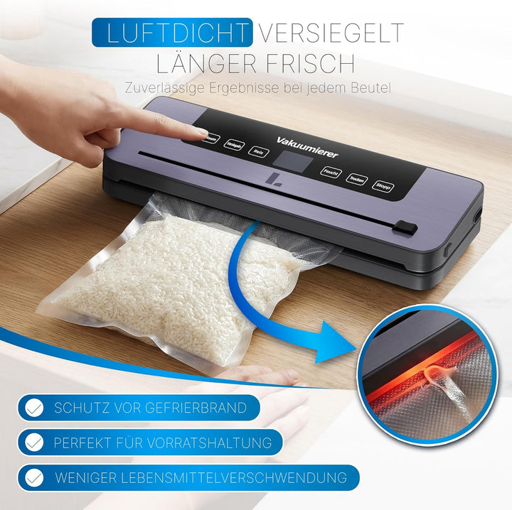 LUNARIA [PREMIUM] Automatischer Vakuumierer – Profi Vakuumiergerät für Lebensmittel, Nass & Trocken,