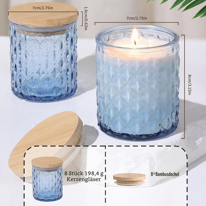 LETINE 6 Stück Blau Kerzengläser aus Glas, 200ml Kerzengläser mit Deckel, Kerzengläser zum Befüllen,
