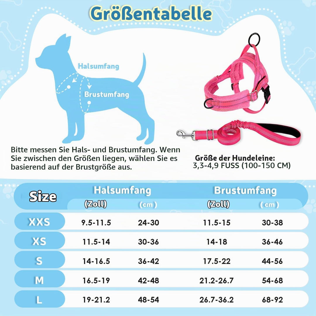 Eyein Hundegeschirr mit Leine für mittelgrosse Kleine Hunde, Weich gepolsterter No-Pull Brustgeschir