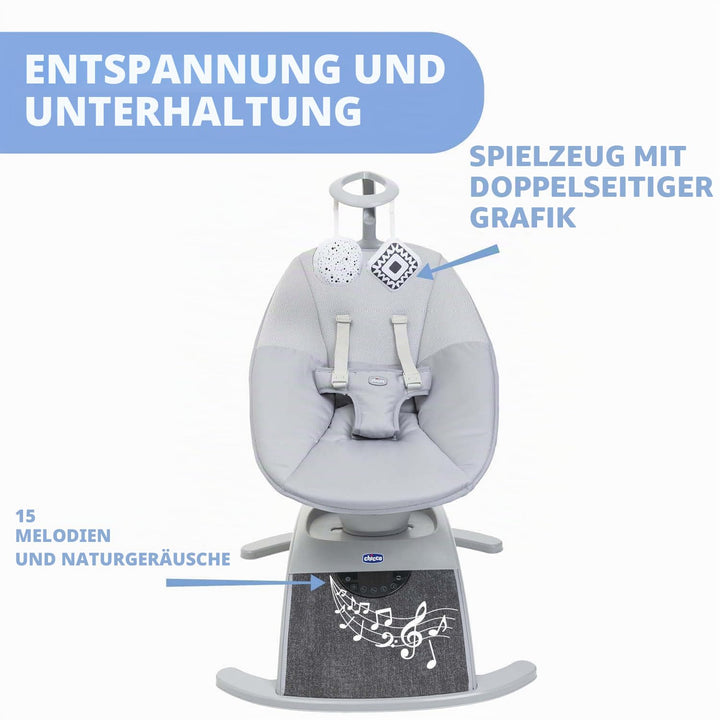 Chicco Comfy Wave, Elektronische Babywippe, Babyschaukel, mit Bewegungen und Melodien, verstellbare