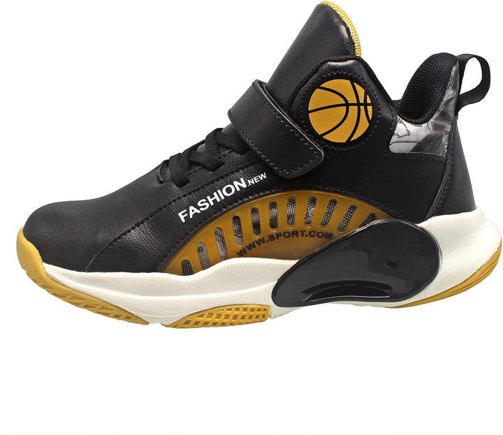 HSNA Basketball-Schuhe für Kinder Sportschuhe mit Klettverschluss Jungen Grösse 30-40 31 EU Schwarz