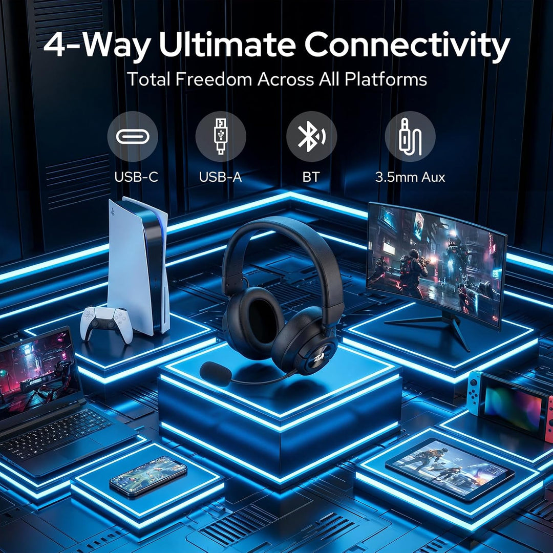 Redragon H889 Kabelloses Gaming-Headset 4-in-1 (2,4 GHz/BT/USB/3,5 mm), 51 h Akkulaufzeit, Laden wäh