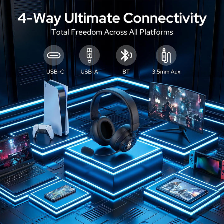 Redragon H889 Kabelloses Gaming-Headset 4-in-1 (2,4 GHz/BT/USB/3,5 mm), 51 h Akkulaufzeit, Laden wäh