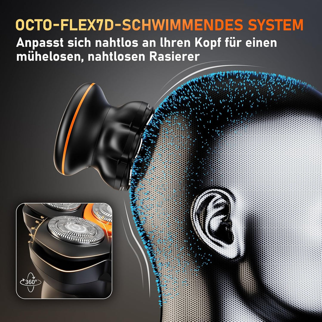 Maxgroom Glatzen Rasierer Herren, 7D Flexibler Glatzenrasierer, Wasserdichter Kopfrasierer Glatze mi