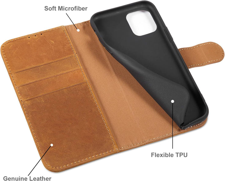 LENSUN Echtleder Hülle für iPhone 11 Pro, Handyhülle [Echtes Leder][Magnetverschluss][RFID Schutz] H