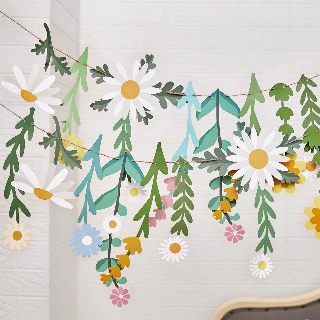 Easy Joy Blumen Girlande,Wildblume Deko Banner, Blumen in vielen Farben Banner,Gänseblümchen Girland