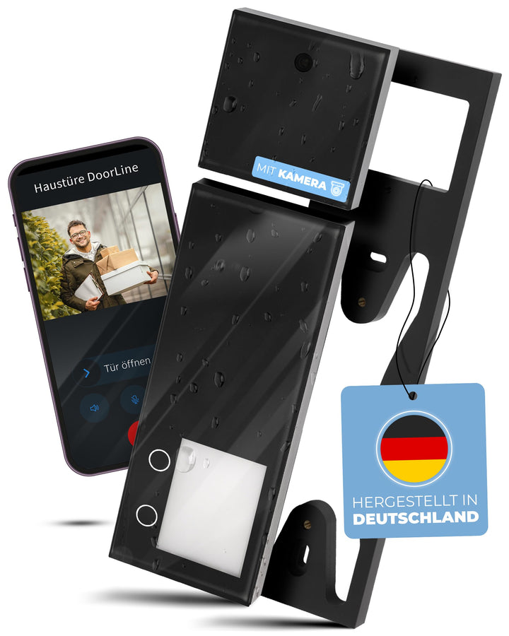 DOORLINE® Video Türklingel mit Kamera kabellos [kompatibel mit Fritz!Box + App-Steuerung] schwarz |