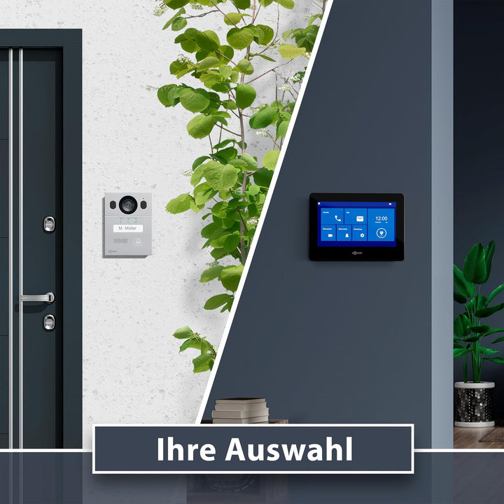 GOLIATH Basic Video Türsprechanlage, 2 Draht Bus, 2X 7 Monitor, Aufputz Türklingel mit Kamera, Gegen