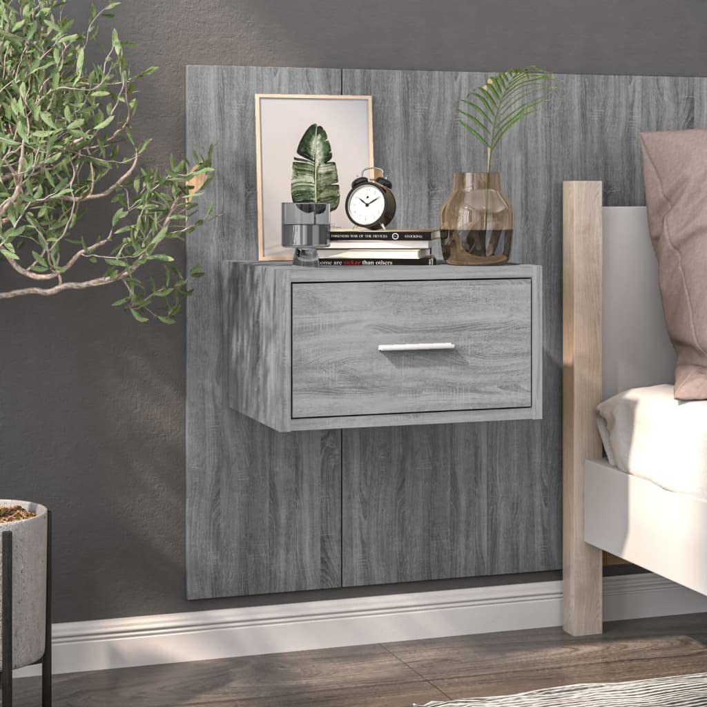 FIRBNUS Nachtkommode Nachtschränkchen Nachtkasten Wand-Nachttisch Grau Sonoma Holzwerkstoff 48,5x32,