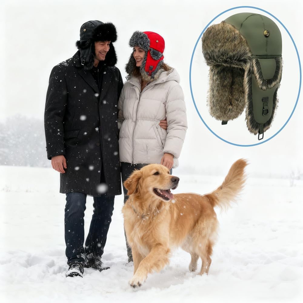 Alkaidstar Unisex Fliegermütze Rib Bomber Aviator Pilot Hat Faux Fellmütze Winter Russische Mütze He
