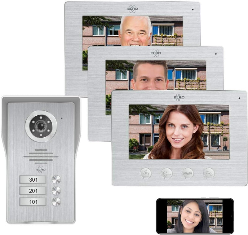 ELRO DV477IP3 WiFi IP Video Türsprechanlage-3-Familien-mit 3X 7-Zoll-Farbbildschirm-Color Night Visi