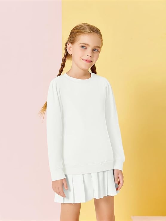 Haloumoning Mädchen Langarm T-Shirt Baumwolle Rundhals Top Leichtgewicht Sport Langarmshirt Basic Ca