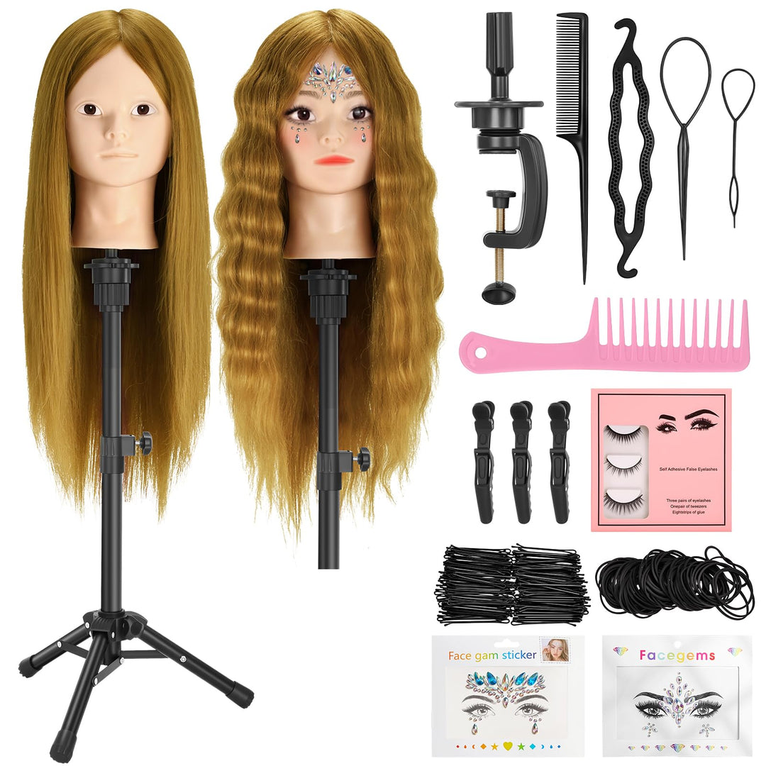 Friseurkopf mit Stativ, Trainingsköpfe mit 90% Echthaar 58CM, Schaufensterpuppe zum Frisieren, für K