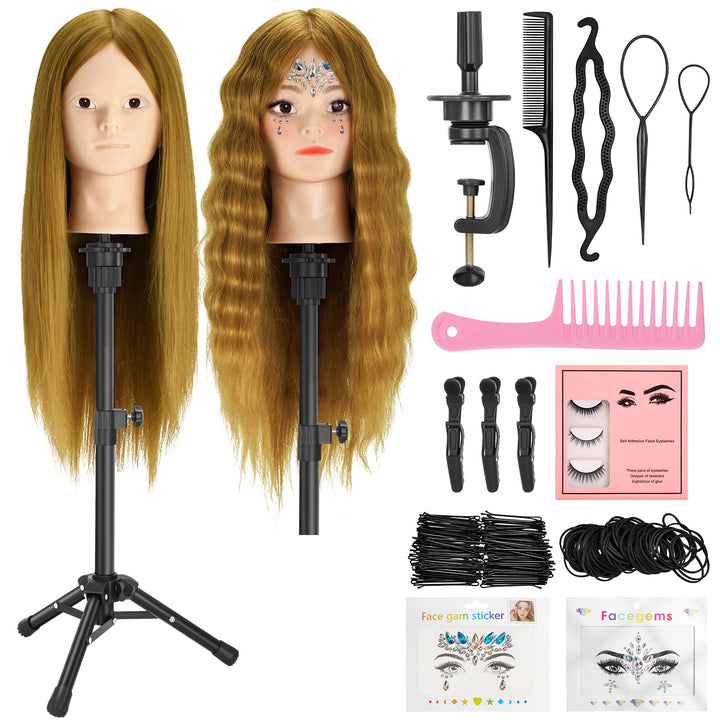 Friseurkopf mit Stativ, Trainingsköpfe mit 90% Echthaar 58CM, Schaufensterpuppe zum Frisieren, für K