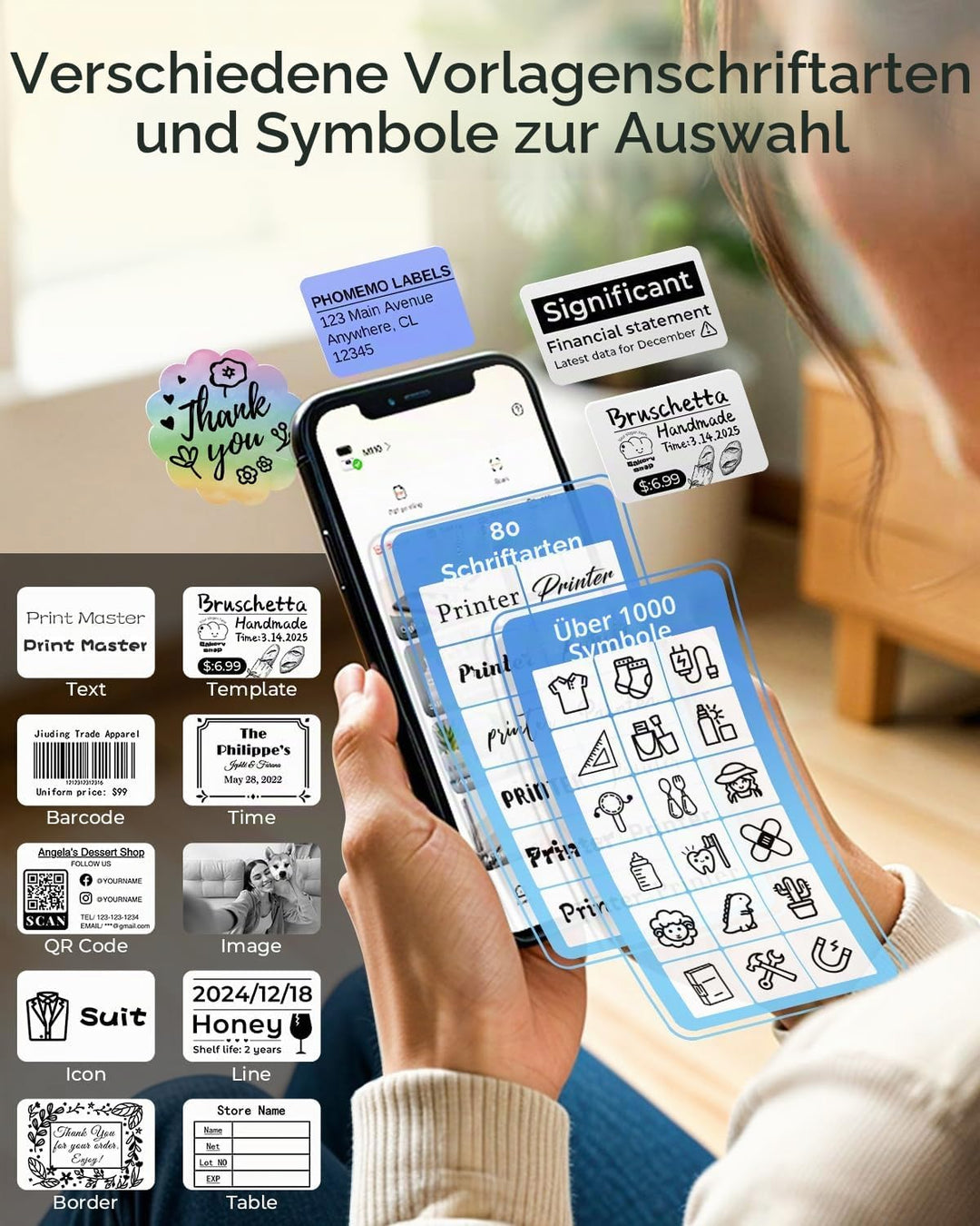 Phomemo M110 Etikettendrucker Thermo Etikettendrucker Mini Bluetooth Handheld-Drucker mit für Kleidu