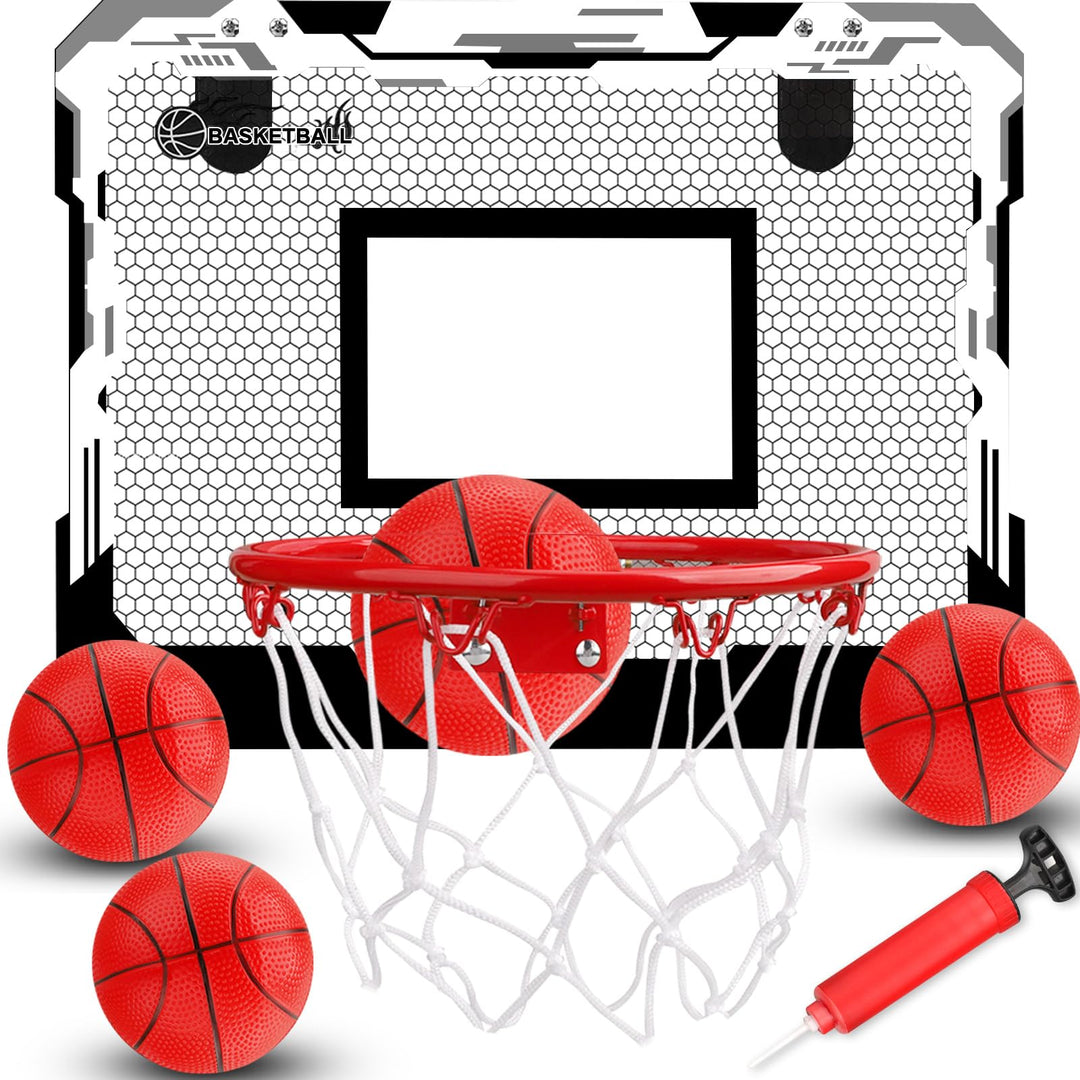 Indoor Basketballkorb Set mit 4 Bällen für Kinder Erwachsene, Basketball hängen an der Tür für Zimme