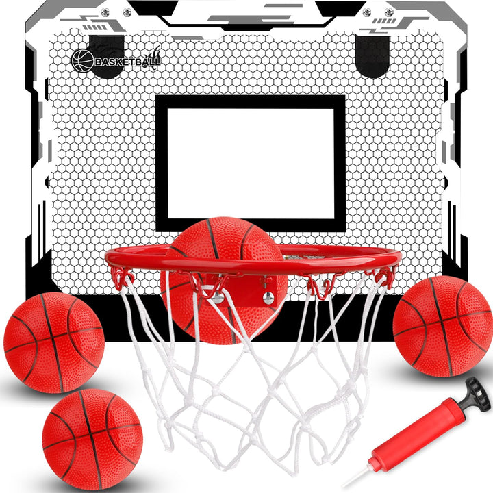 Indoor Basketballkorb Set mit 4 Bällen für Kinder Erwachsene, Basketball hängen an der Tür für Zimme