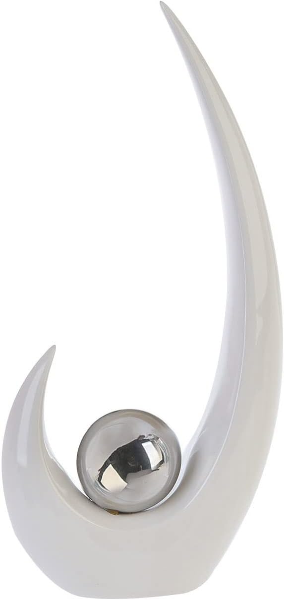 GILDE Moderne Skulptur Move weiss mit silberner Dekokugel Höhe 49 cm