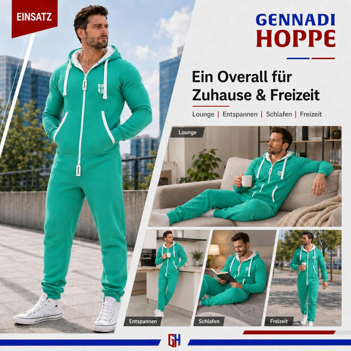 Gennadi Hoppe Herren Jumpsuit Onesie Jogger Einteiler Overall Slim Fit S Grün (Green), S Grün (Green