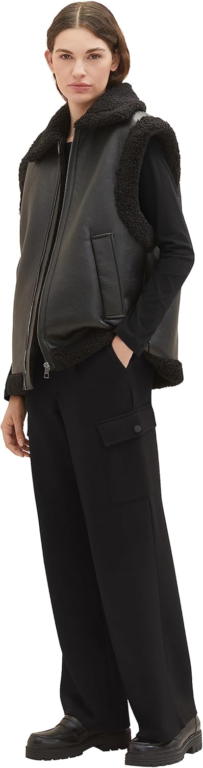 TOM TAILOR Denim Damen Sherling Weste L 14482 - Deep Black, L 14482 - Deep Black